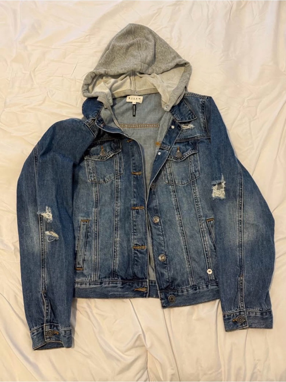Risen Jeans Blue Denim Jacket With Removable Hood